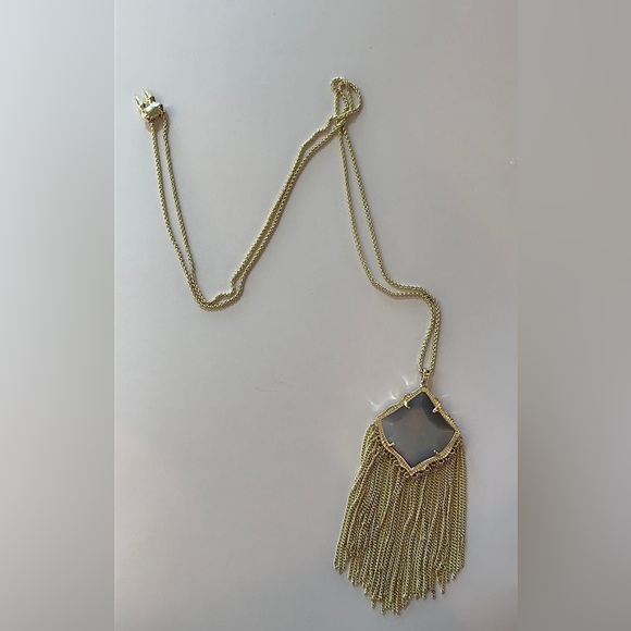 Kingston Gold Long Pendant Necklace In Slate Cats Eye - Picture 4 of 8